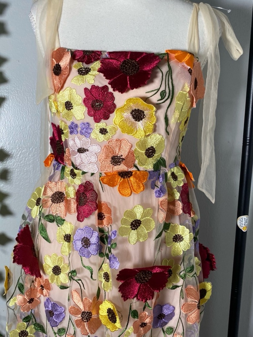 Ina Pink Sheer Floral Slip Dress with Multicolor Embroidery - Picture 3 of 7